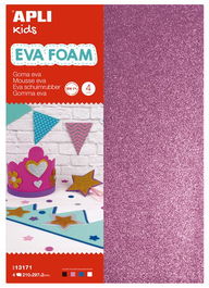 Goma Eva Apli Hoja 20X30 Cm Purpurina 4 Hojas (Blanco, Negro, Rosa Y Azul)