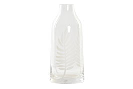 DKD Home Decor Jarrón de Cristal Grabado Tropic Leaf Hojas Transparente