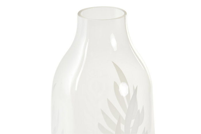 DKD Home Decor Jarrón de Cristal Grabado Tropic Leaf Hojas Transparente