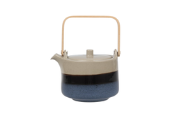 DKD Home Decor Tetera Oriental Loving 25 Porcelana y Bambú Azul Gris 13.3 x 20 x 18 cm Capacidad 1L