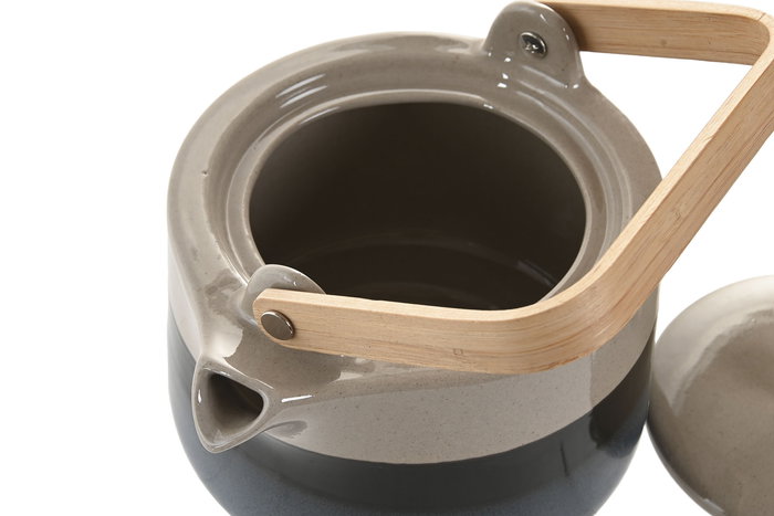 DKD Home Decor Tetera Oriental Loving 25 Porcelana y Bambú Azul Gris 13.3 x 20 x 18 cm Capacidad 1L