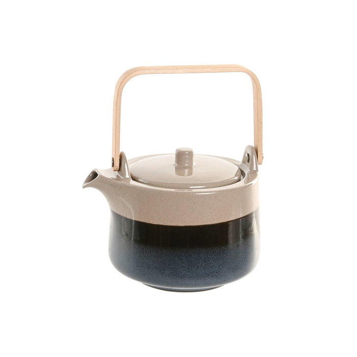 DKD Home Decor Tetera de Porcelana y Bambú Azul 1L