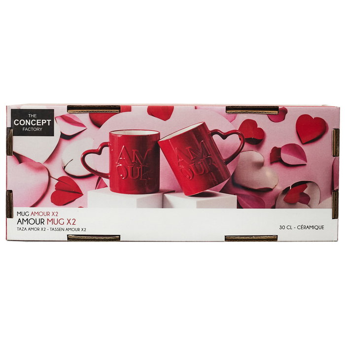 The Concept Factory Juego 2 Mugs Asa Corazón Rojo y Blanco 300 ml 'Amour' Love Is In The The Concept Factory Juego 2 Mugs Asa Corazón Rojo y Blanco 300 ml 'Amour' Love Is In The