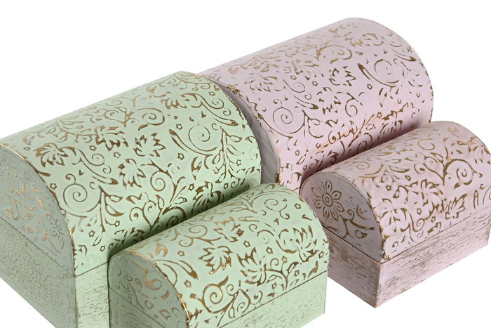 DKD Home Decor Joyero Set de 2 Piezas Verde Menta y Rosa Palo 7.5 x 8 x 10 cm
