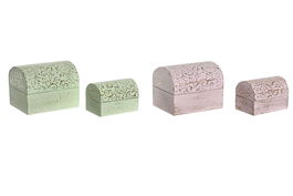 DKD Home Decor Joyero Set de 2 Piezas Verde Menta y Rosa Palo 7.5 x 8 x 10 cm