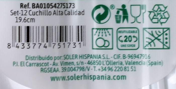 Algon Set-12 Cuchillo Medium 19.6 cm (36 Unidades)