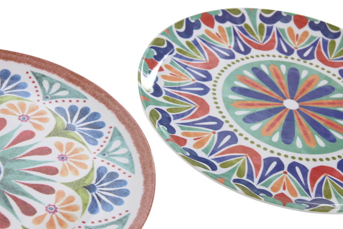 DKD Home Decor Platos de Melamina Mandala Multicolor Surtido de 2