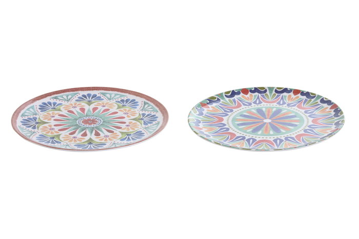 DKD Home Decor Platos de Melamina Mandala Multicolor Surtido de 2