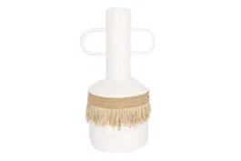 DKD Home Decor Jarrón Metal y Fibra Blanco y Natural 20x16x40 cm