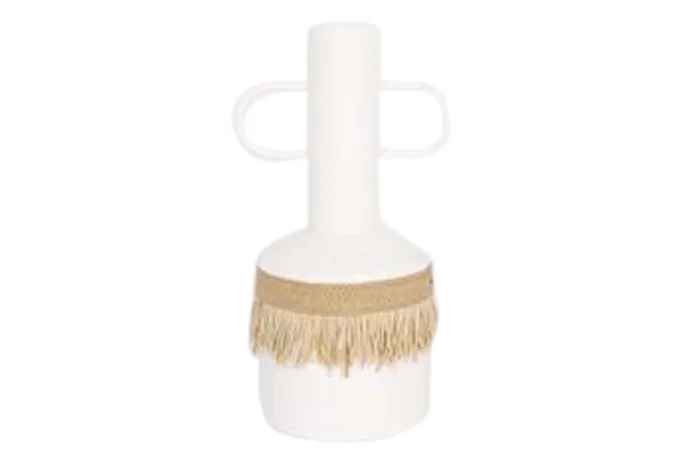 DKD Home Decor Jarrón Metal y Fibra Blanco y Natural 20x16x40 cm DKD Home Decor Jarrón Metal y Fibra Blanco y Natural 20x16x40 cm