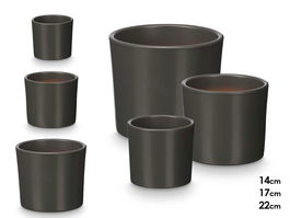 Ibergarden Set 3 Macetas Cilindro 14 cm, 17 cm, 22 cm Antracita Mate Arcilla