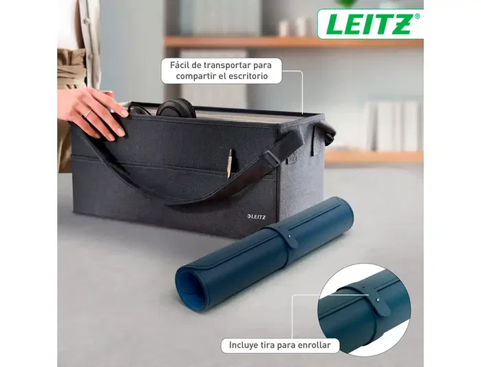 Leitz Alfombrilla de Escritorio Grande 80x40 cm Azul Oscuro, Protectora Impermeable para Teclado y Ratón