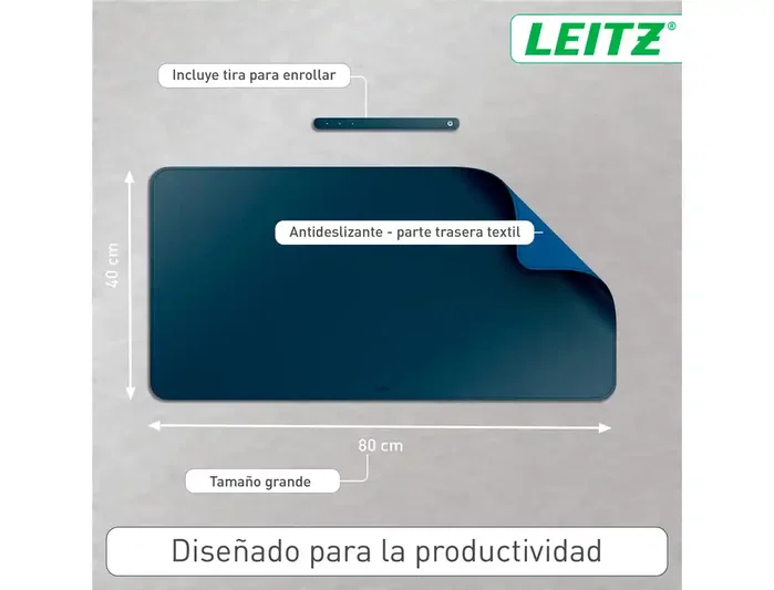 Leitz Alfombrilla de Escritorio Grande 80x40 cm Azul Oscuro, Protectora Impermeable para Teclado y Ratón