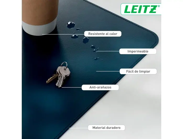 Leitz Alfombrilla de Escritorio Grande 80x40 cm Azul Oscuro, Protectora Impermeable para Teclado y Ratón