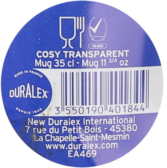 Duralex Mug Transparente 350 cc Colección Cosy (24 Unidades)