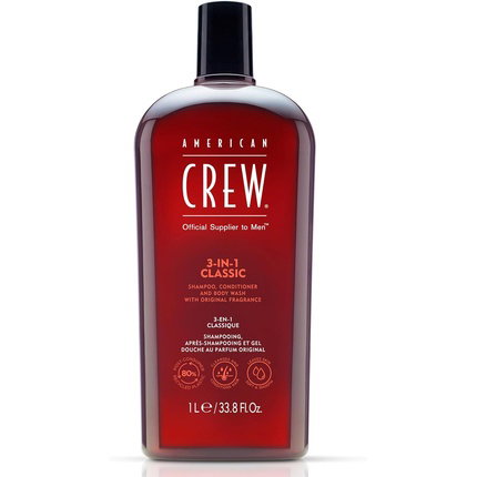 American Crew 3 en 1 Champú, Acondicionador y Gel de Ducha 1000 ml
