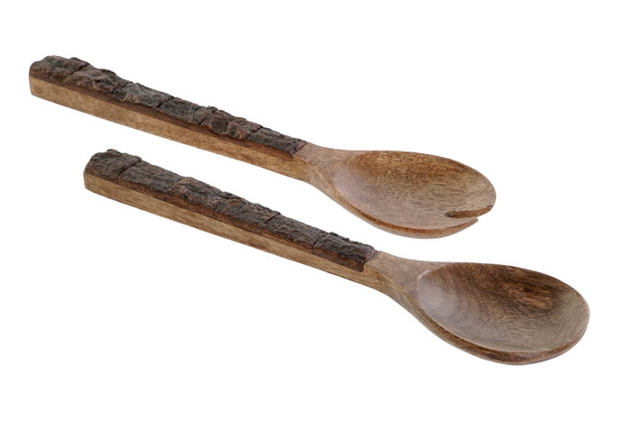 DKD Home Decor Set de 2 Utensilios de Mango Marrón Oscuro 30x2x8 cm