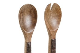 DKD Home Decor Set de 2 Utensilios de Mango Marrón Oscuro 30x2x8 cm