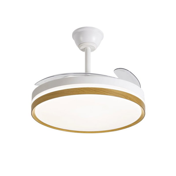 DAEWOO Ventilador de Techo Retráctil con LED, 42 Pulgadas, Motor 30W, 36W, 3 Temperaturas, Control por APP, Diseño Madera