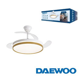DAEWOO Ventilador de Techo Retráctil con LED, 42 Pulgadas, Motor 30W, 36W, 3 Temperaturas, Control por APP, Diseño Madera