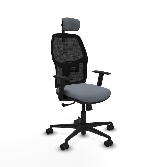 Silla de oficina Alfera con mecanismo Sincro tapizada con Tela color Gris y malla color Negro. Equipada con lumbar 1D, Brazos 1D, Cabecero 2D y Ruedas 65mm nailon Silla de oficina Alfera con mecanismo Sincro tapizada con Tela color Gris y malla color Negro. Equipada con lumbar 1D, Brazos 1D, Cabecero 2D y Ruedas 65mm nailon