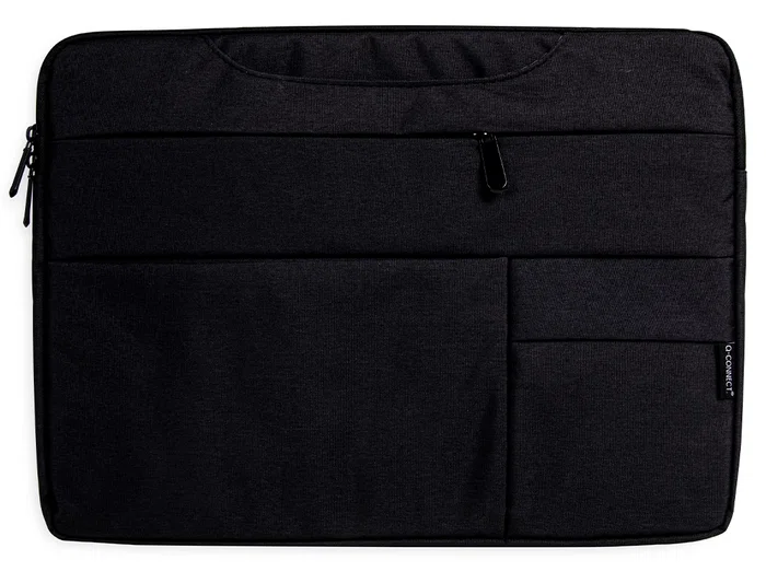 Q-connect Funda para portátil 15,6" con Asas Retráctiles, Cremallera, 3 Bolsillos Exteriores, Negro