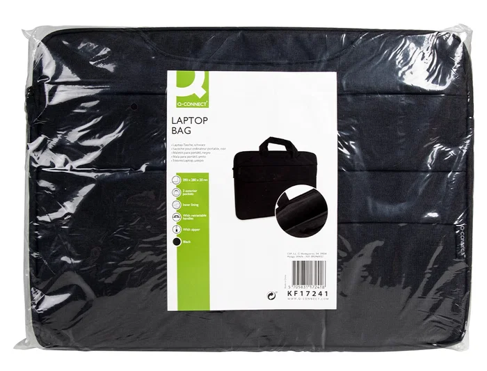 Q-connect Funda para portátil 15,6" con Asas Retráctiles, Cremallera, 3 Bolsillos Exteriores, Negro