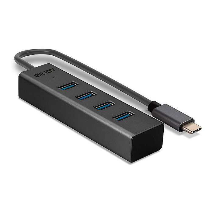 Lindy Hub USB 3.2 Gen 1 de 4 Puertos Tipo A a Tipo C, Gris Lindy Hub USB 3.2 Gen 1 de 4 Puertos Tipo A a Tipo C, Gris