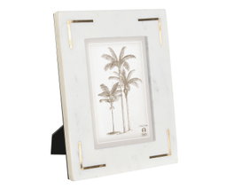 DKD Home Decor Marco de Fotos de Mármol y Latón 10x15 Natural Blanco y Dorado