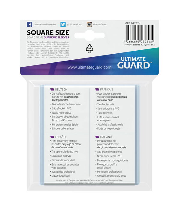 Ultimate Guard Supreme Sleeves Fundas de Cartas del Juego de Mesa Cuadrado (50)