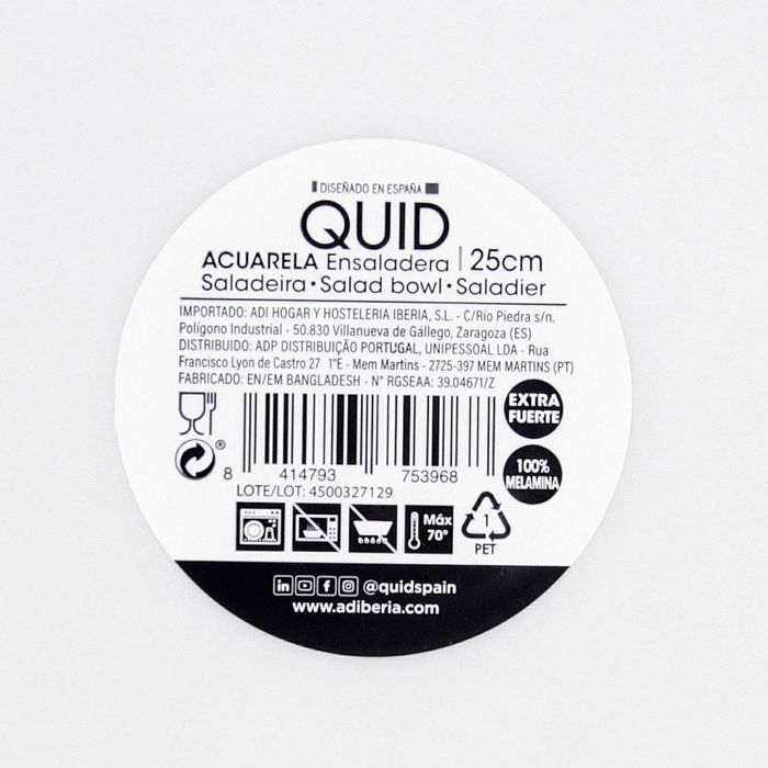 Ensaladera Melamina Acuarela Quid 25x12 cm