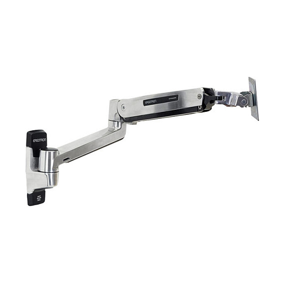 Ergotron LX HD Brazo de Montaje en Pared para Pantalla de 116.8 cm (46"), Soporte Sit-Stand, 13.6 kg, Plata, Giro 360°, Inclinación 80°