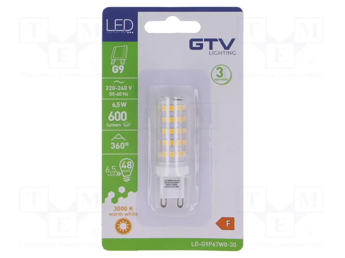 GTV Poland Lámpara LED G9 Blanco Caliente 3000K 600lm GTV Poland Lámpara LED G9 Blanco Caliente 3000K 600lm