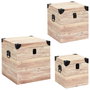 Home Deco Factory Juego de 3 Cajas Cuadradas de Madera Decorativas Rústicas con Asas, Grande 30x30x30 cm, Mediana 25x25x25 cm, Pequeña 20x20x20 cm