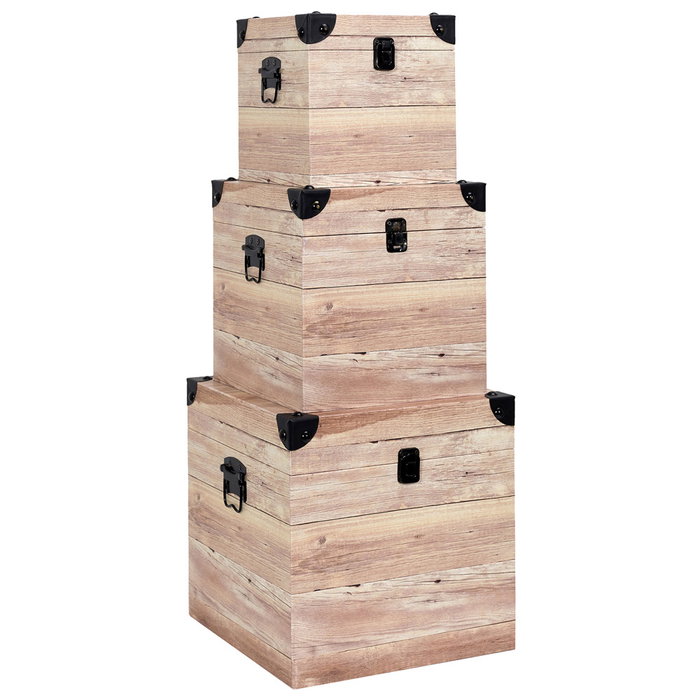 Home Deco Factory Juego de 3 Cajas Cuadradas de Madera Decorativas Rústicas con Asas, Grande 30x30x30 cm, Mediana 25x25x25 cm, Pequeña 20x20x20 cm