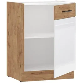 Rock Mueble Bajo Roble Lancelot y Melamina Blanco Brillo 60 cm con 1 Puerta Batiente - ROCK60D1FWH