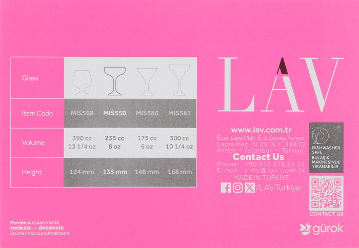 Lav Set de 6 Copas de Champán o Espumoso Misket, Capacidad 235 cc (30,2 cm Largo x 20,3 cm Ancho x 14,4 cm Alto) (4 Cajas)