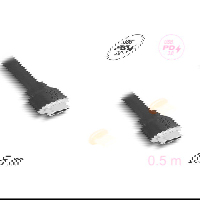 DeLOCK 81237 Cable USB 2.0 Tipo-C a Tipo-C Macho/Macho con Carga Rápida PD 3.0 60W, 0.5m, Negro
