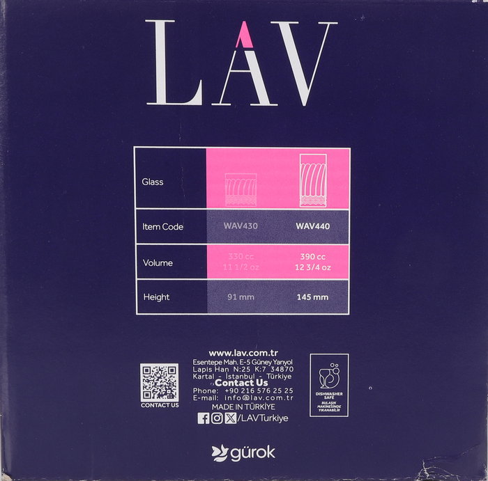 LAV Set 6 Vasos Largos 390Cc Wave (4 Cajas)