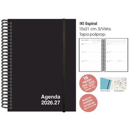 Agenda Anual (2026-27) Senfort 16 Meses Iki Unicolor Espiral Tapa Pp Con Goma 155X215 S/V Negro