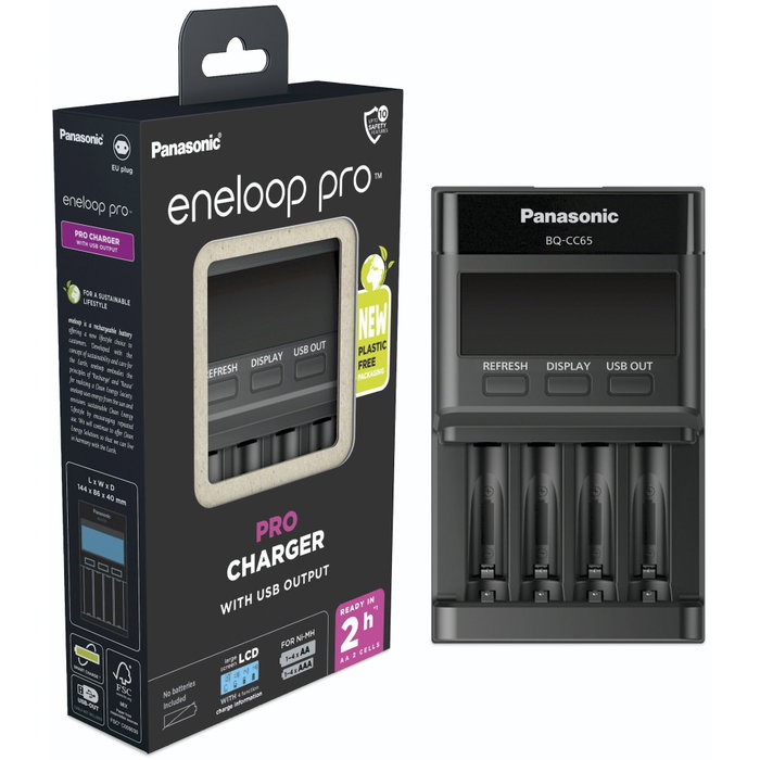 Panasonic eneloop LCD PRO BQ-CC65E Cargador Universal Smart para 4x AA/AAA Negro Panasonic eneloop LCD PRO BQ-CC65E Cargador Universal Smart para 4x AA/AAA Negro