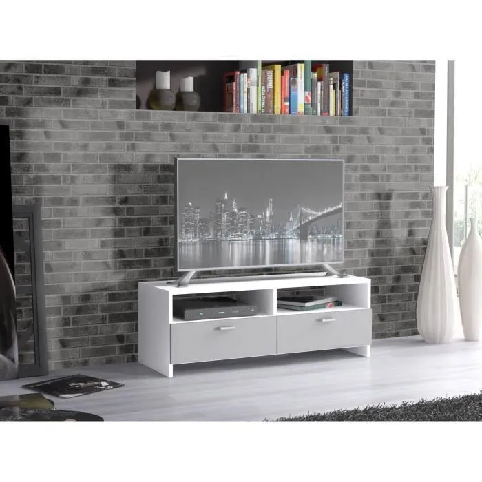 FINLANDEK Mueble TV HELPPO Contemporáneo Tablero de Partículas Gris y Blanco con 2 Solapas y 2 Huecos - 95 cm Ancho