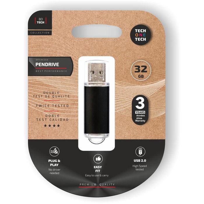 Tech One Pendrive USB Flash Drive 32GB USB 2.0 Negro - Metal y Plástico