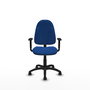 Silla de oficina Algarra con mecanismo Contacto permanente básico tapizada con Similpiel color Azul. Equipada con Base poliamida negra, Brazos 1D y Ruedas de parqué