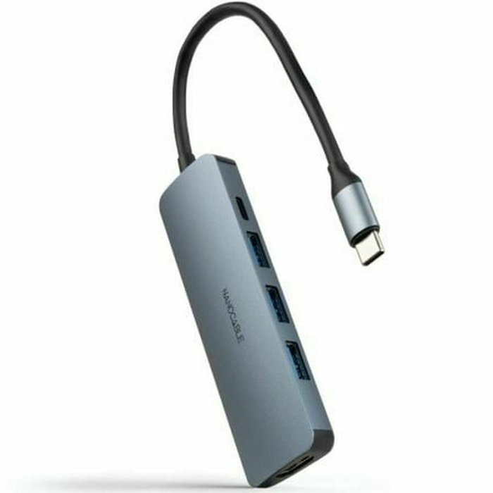 Nanocable Hub USB-C 5 en 1 con 3xUSB-A 3.0, HDMI 4K y USB-C PD 100W - Gris Nanocable Hub USB-C 5 en 1 con 3xUSB-A 3.0, HDMI 4K y USB-C PD 100W - Gris