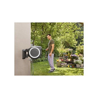 GARDENA Wand-Schlauchbox RollUp XL, Carrete de pared automático con manguera de 35 m, color negro y gris