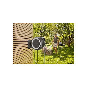 GARDENA Wand-Schlauchbox RollUp XL, Carrete de pared automático con manguera de 35 m, color negro y gris