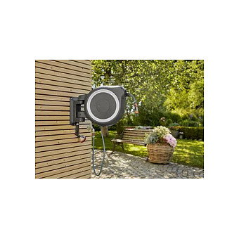 GARDENA Wand-Schlauchbox RollUp XL, Carrete de pared automático con manguera de 35 m, color negro y gris
