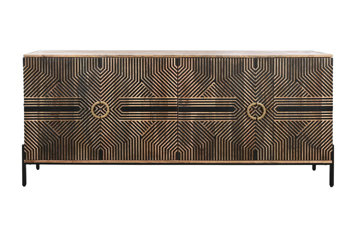 Aparador Home ESPRIT Negro Dorado Natural Madera 180 x 40 x 80 cm