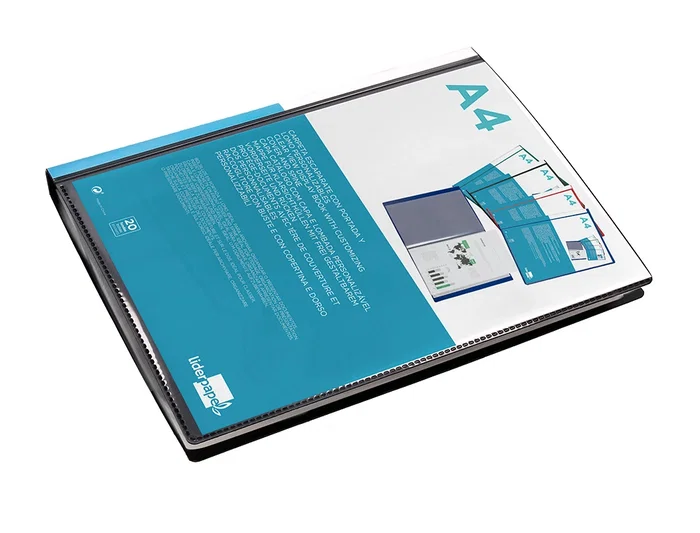Liderpapel Carpeta 37715 Personalizable 20 Fundas Canguro Polipropileno DIN A4 Negra Portada y Lomo